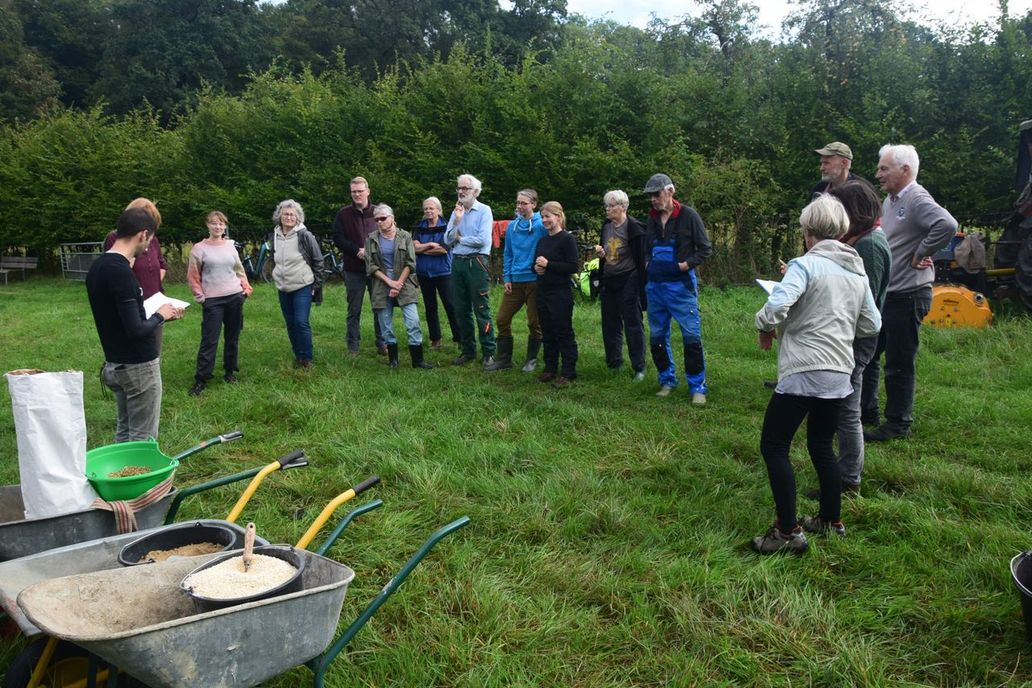 Das Team bespricht sich auf der Wiese